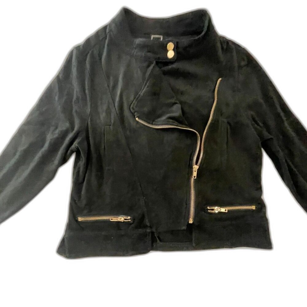 Vintage Y2K Libian Forever 21 Short Jacket Black Women Sz OX Faux Suede Full Zip
